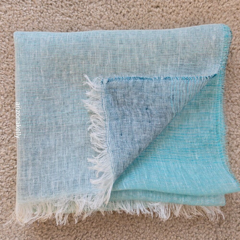 NWOT Linen Scarf Gradient Blue Ombre - Picture 2 of 14
